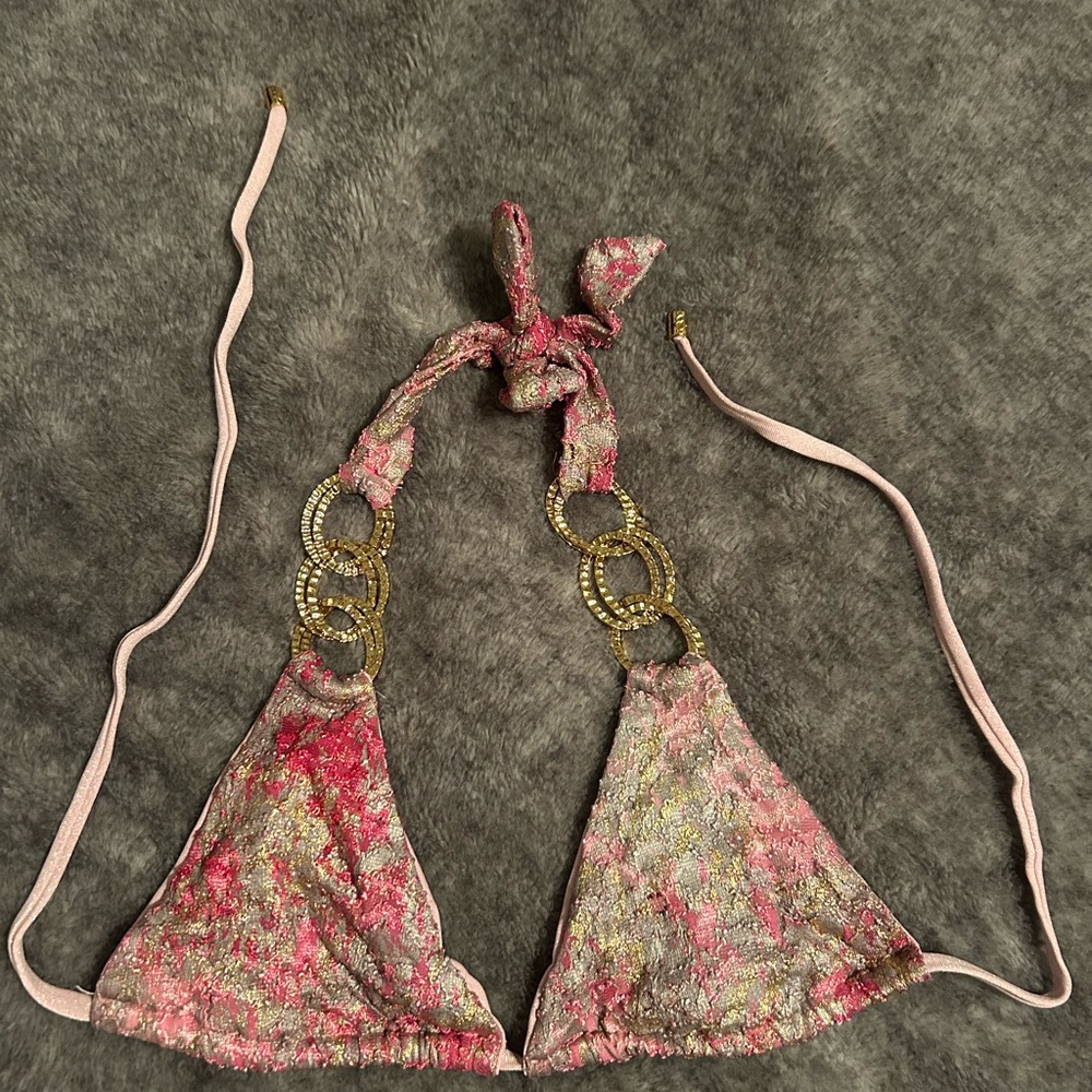 Beach Bunny Pink and Gold Bikini Top